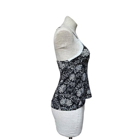 Badgley Mischka NWT Victoria Floral Babydoll Style Cami Black White Print Lace - Picture 4 of 8